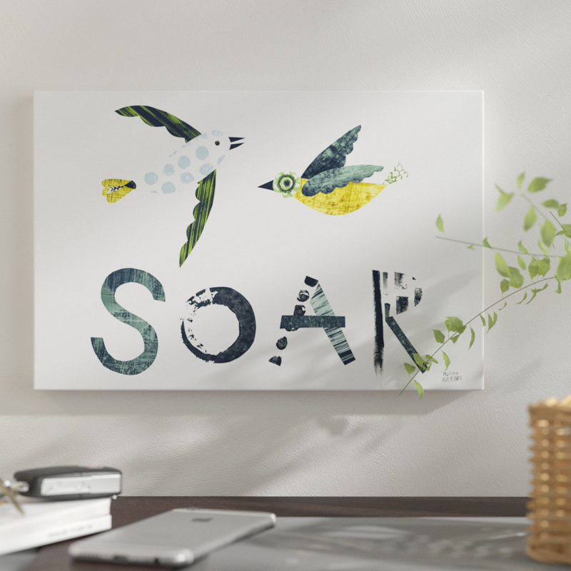« oiseau words iv », art sur toile, H 8 po x l 12 po x P 0,75 po, Toile tendue, Pas de tapis