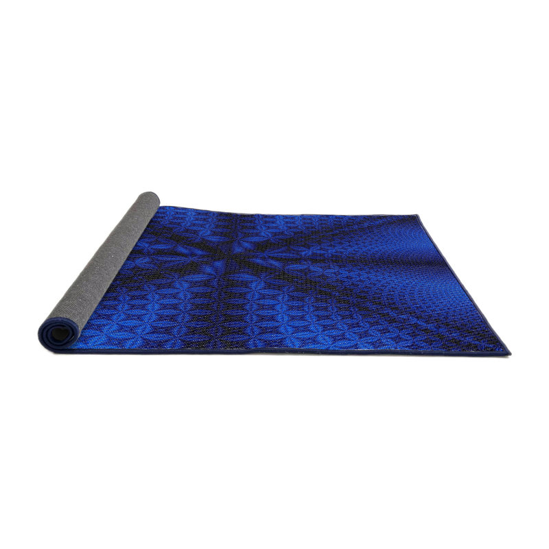 Tapis bleu/noir à motifs, Rond 4 pi