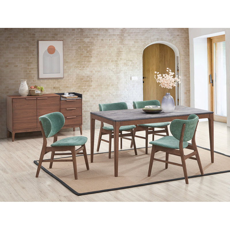 Ensemble de salle à manger 5 pièces avec plateau en faux marbre et 4 chaises rembourrées, Vert/brun