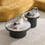 Round Coffee Table Set of 2 with Sintered Stone Top, Sleek Black Finish, Nesting Design for Living Room