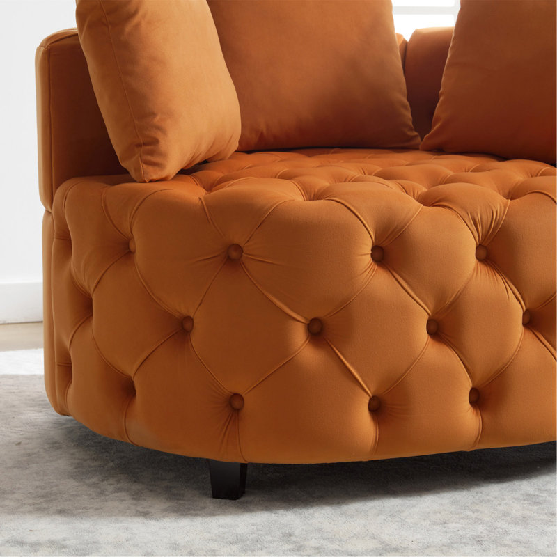Accent Chair / Classical Barrel Chair for living room / Modern Leisure Sofa Chair, Orange Velvet