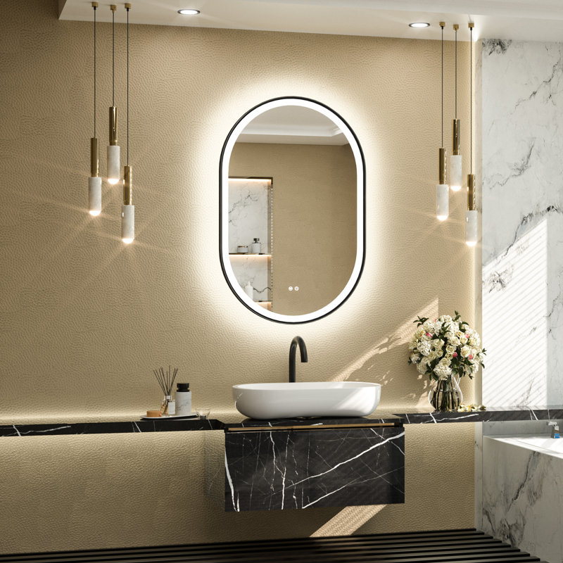 Chavira Oval Anti-Fog LED Vanity Mirror, Matte Black, 36'' x 24''