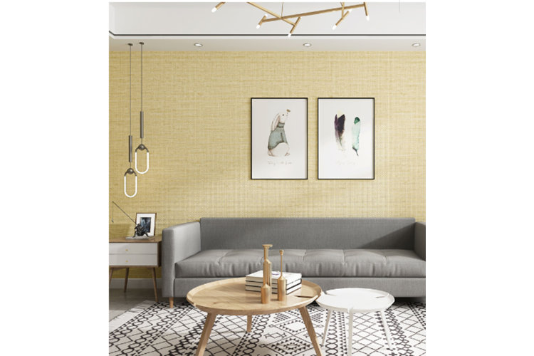 living room with textured wallpaper