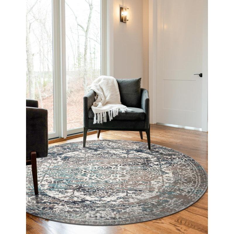 Tapis oriental gris Inesse, Rond 3 pi 3 po