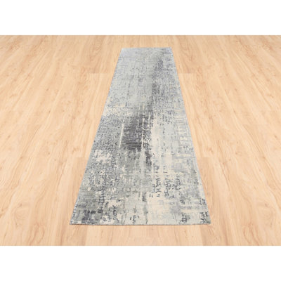 Tapis de couloir abstrait 2 pi 6 po x 11 pi 8 po en laine et soie à motif mosaïque noué à la main 202F2FD8D9DB47818C9EEF3BAC3B7FCB