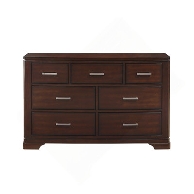 Modern Dresser Mirror Set Curve Design With 7X Drawers Smooth Glides Transitional Bedroom Furniture 1Pc