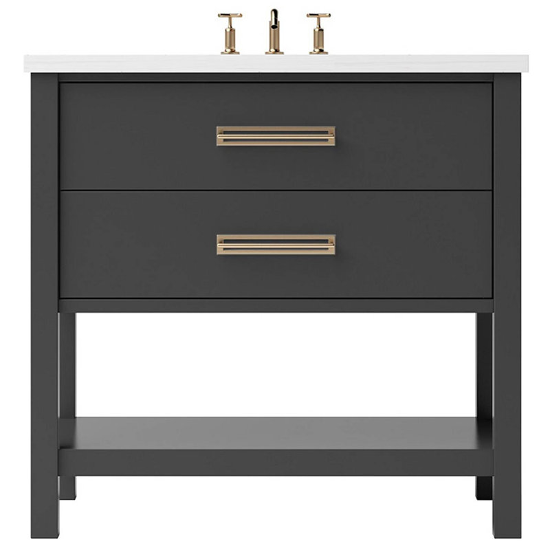 Kiawah Two-Drawer Single Bath Vanity, Off Black, Satin Gold, 48"