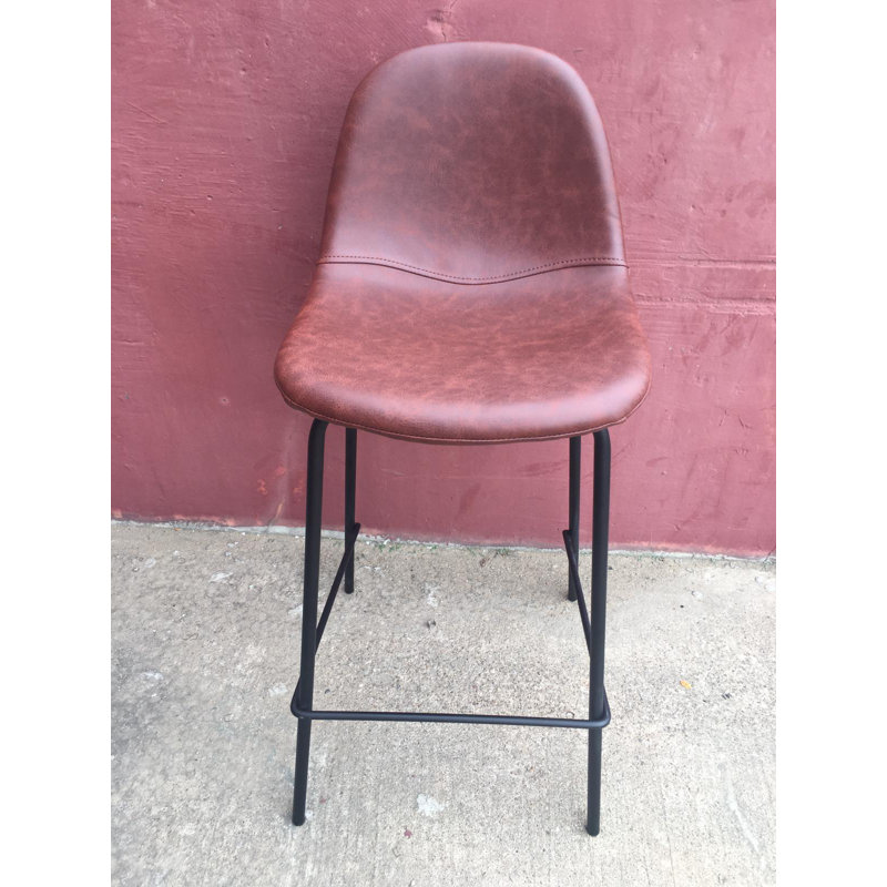 Joshveer Upholstered Counter Stool with Metal Frame, Reddish Brown