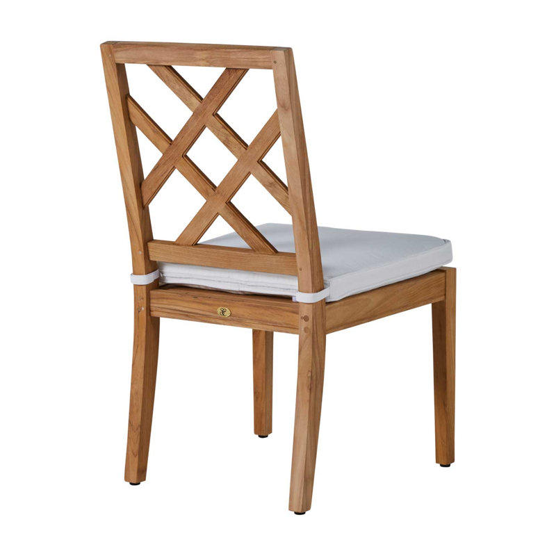 Haley Patio Dining Side Chair with Cushions, Natural Teak, Natural White, Welt