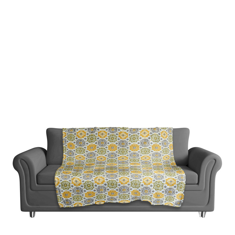 Hand Woven Throw Blanket, Yellow/Gray/Green