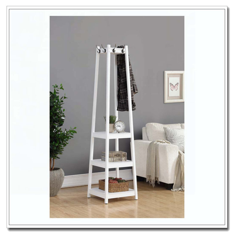 Portemanteau avec tablettes de rangement à 3 niveaux, Blanc