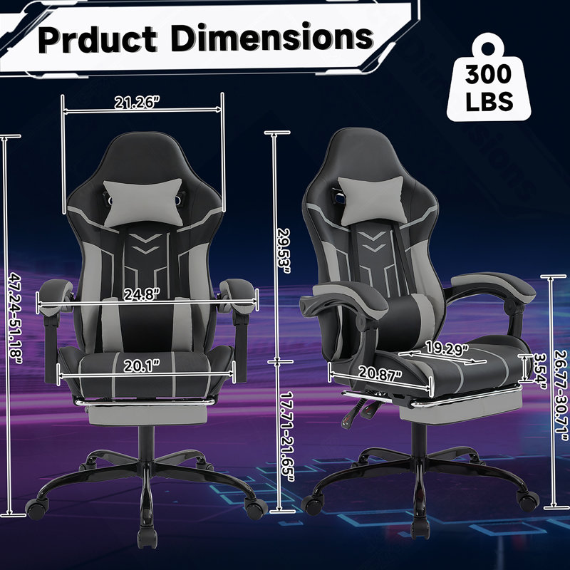 Chaise de jeu, chaise d'ordinateur ergonomique avec repose-pieds Chaise de bureau ergonomique avec dossier lombaire noir