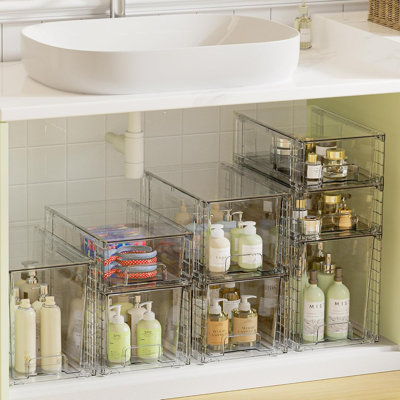 3-Pack Clear Stackable Storage Drawers – Plastic Organizers With Handles For Kitchen, Pantry, Cabinet, And Under Sink Storage