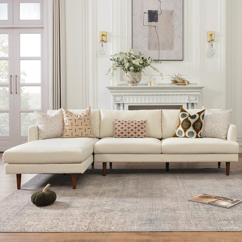 Miller Polyester Blend Sectional, Left Hand Facing, Cream Polyester Blend