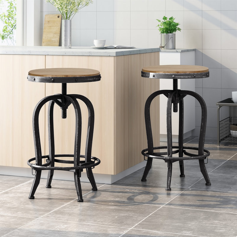 Swivel Adjustable Height Counter Stool with Metal Frame, Firwood/Black