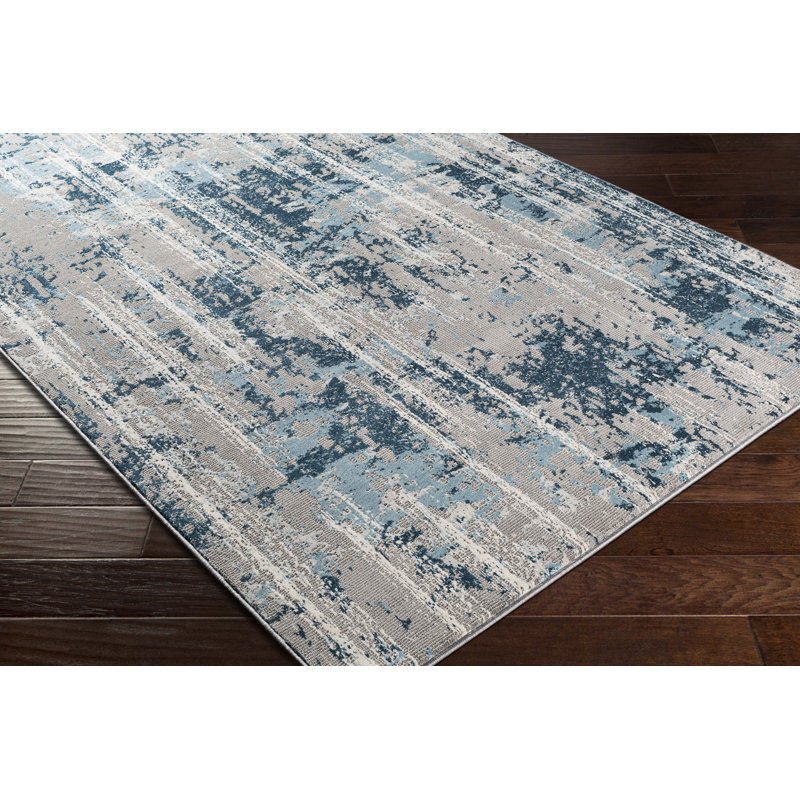 Tapis antibleu/ivoire abstract Adilynn, Rectangle 7 pi 10 po x 10 pi 2 po
