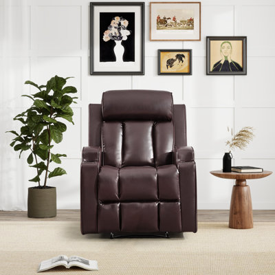 Fauteuil inclinable manuel moderne en similicuir de 31,5 po de largeur avec deux porte-gobelets et un dossier rembourré