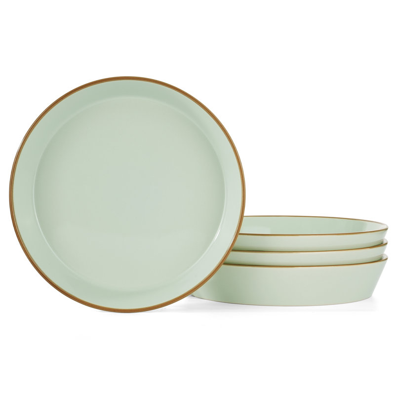 Ensemble de bols à pâtes en grès 4 pièces Saturn, Vert clair avec bordure brune
