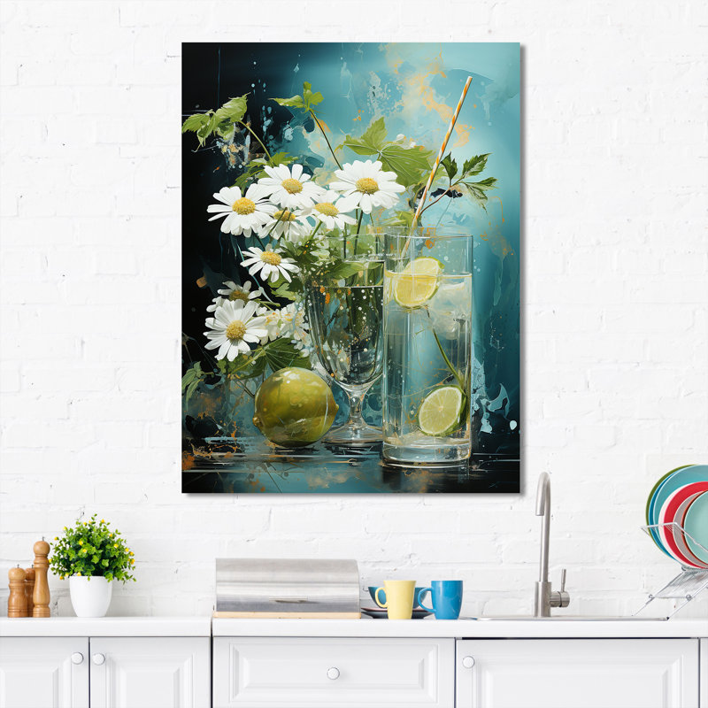 Blanc et vert, cocktails floraux fantastiques - Art mural cocktails, H 32 po x l 16 po x P 1 po