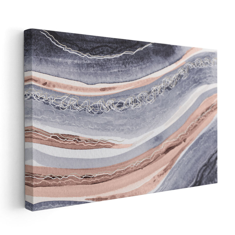 «Abstract Blue Peach Rivers 1», reproduction d'art sur toile, H 32 po x l 48 po