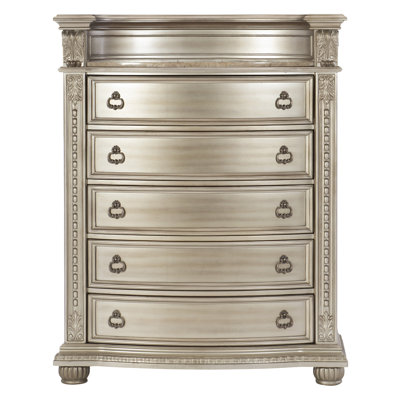 Meuble de rangement de luxe à finition argentée 1 pièce avec 5 tiroirs en marbre véritable
