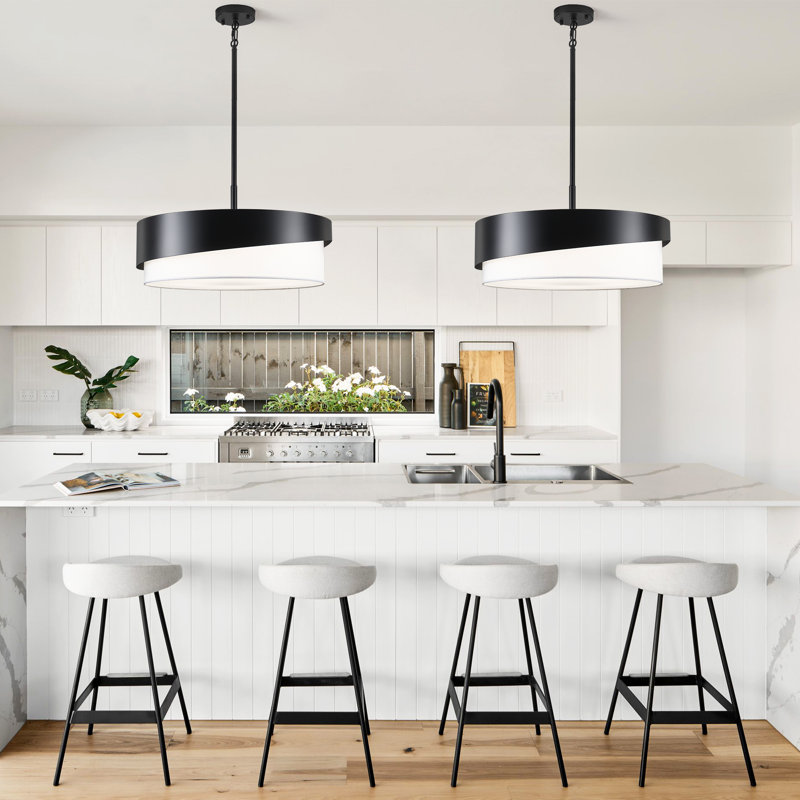 21.56" 5-Light Modern Dimmable Drum Chandelier, Matte Black