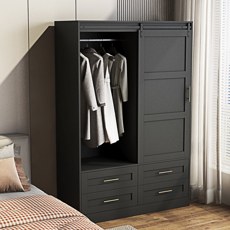 Armoire de rangement haute avec garde-robe, Noir