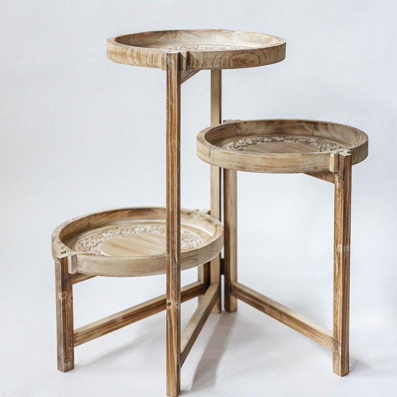 Rustic Light Brown Wooden 3-Tier Round Plant Stand