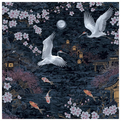 Rideaux de douche Cranes Cherry Blossoms Moon