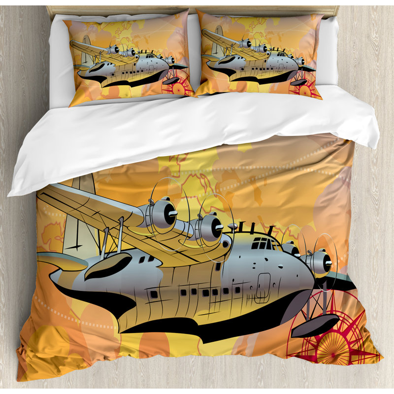 Airplane Modern & Contemporary Polyester Duvet Cover, Queen