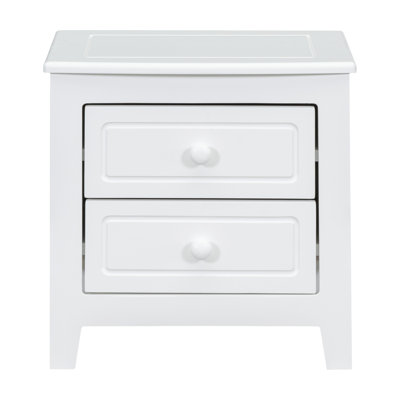 2-Drawer Nightstand For Bedroom, Mid Century Retro Bedside Table With Classic Design,White