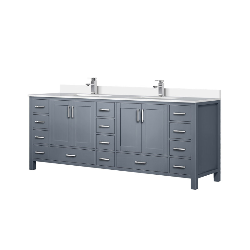 Ensemble de meuble-lavabo double gris foncé l 84 po x P 22 po, plateau en marbre de culture et robinet, Dark Gray