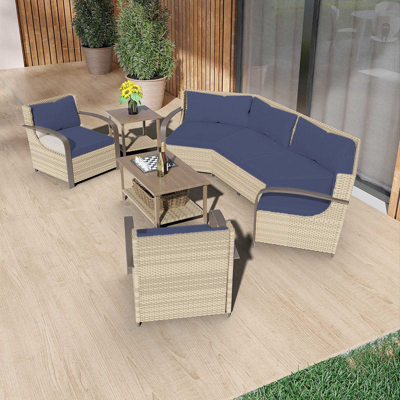 Patio Wicker Metal Conversation Set, Blue
