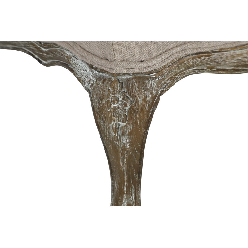 Comacho 32" Traditional Textured Fabric Ottoman with Durable Textured Upholstery, Weathered Gray Wood Legs, Linen Blend