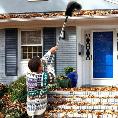 11.5ft Gutter Cleaning Brush With Telescoping Handle Rain Gutter Cleaner Extendable Gutter Cleaning Tool From The Ground With 2 Angled Brushes Anti-slip Gloves Goggles