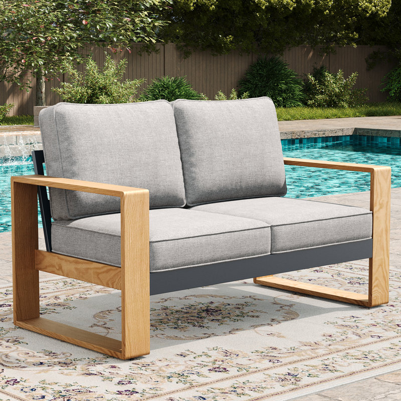 Modern Outdoor Aluminum 2-seat Loveseat With Cushions, All-weather Metal Patio Furniture, Light Gray