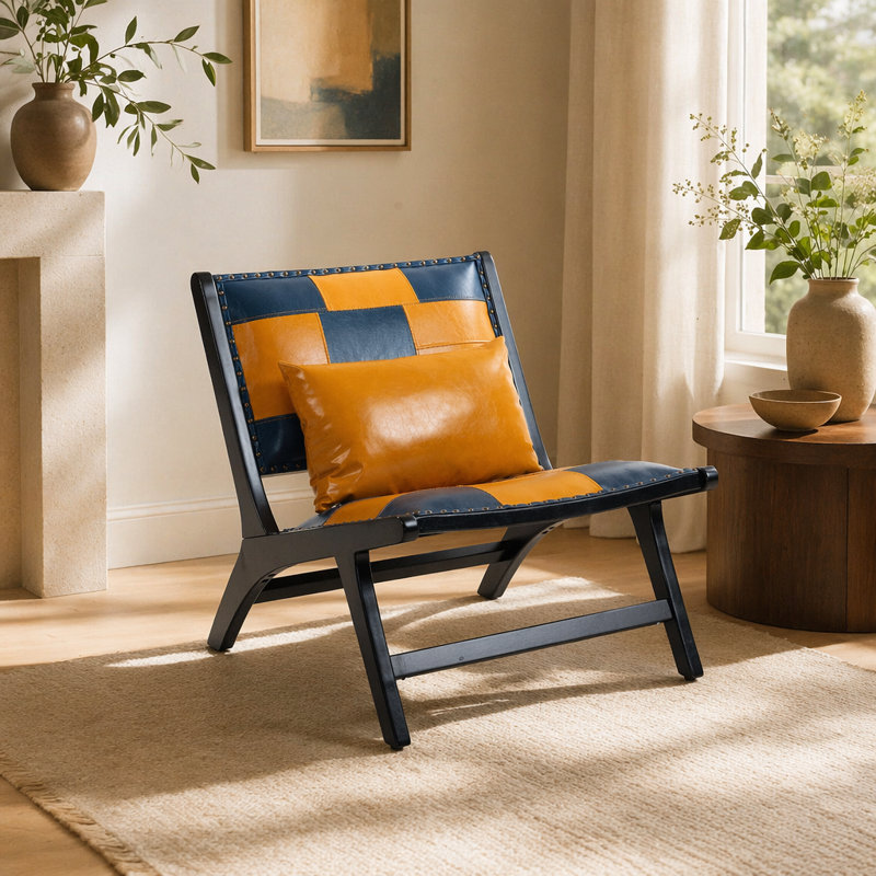 Chaises d'appoint modernes pour le salon, fauteuil Mid-Century, chaise d'appoint pour l'intérieur, Blue+Yellow Faux Leather