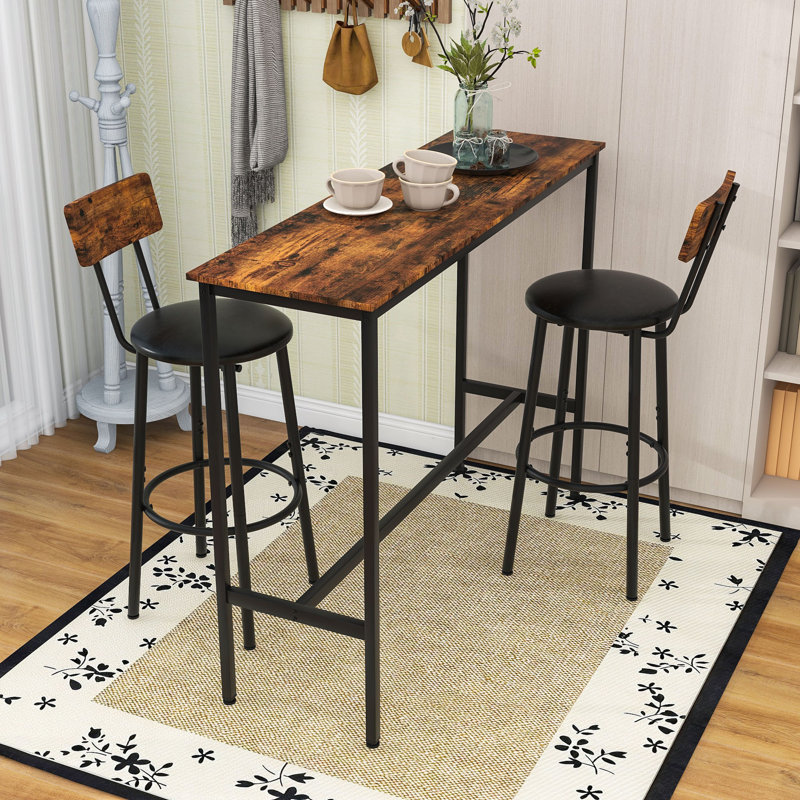 3-Piece Space-Saving Dining Table Set with Upholstered Seats and Durable Frame for Small Space, Rustic Brown/Black