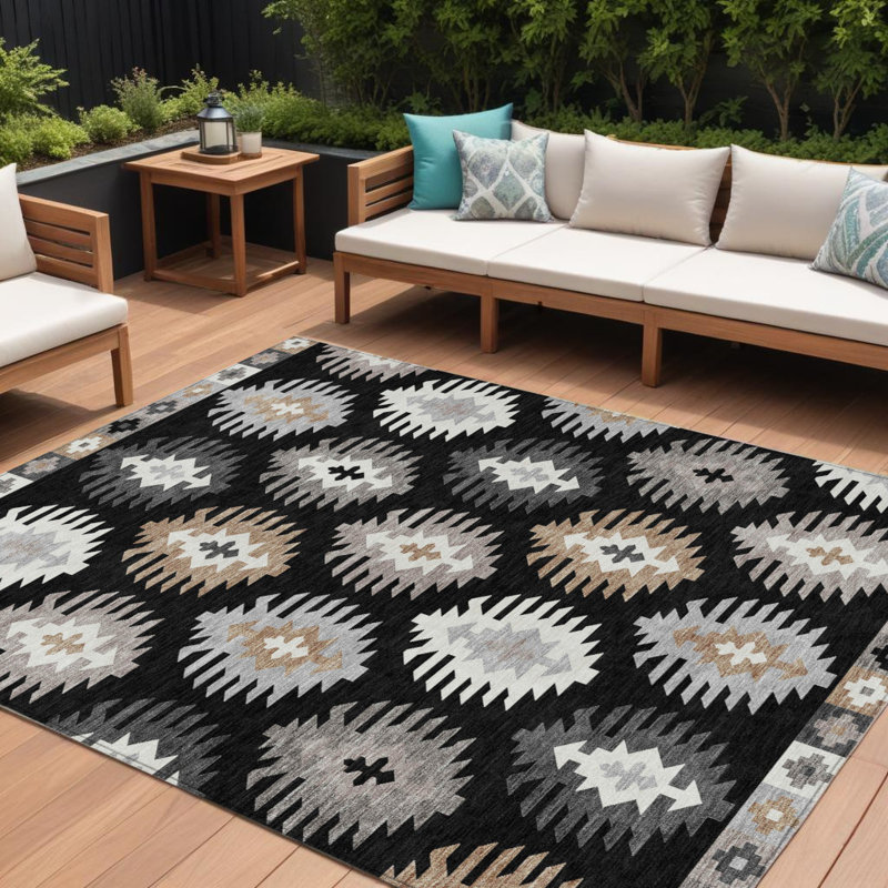 Tapis noir ivoire 9 'X 12' Southwestern