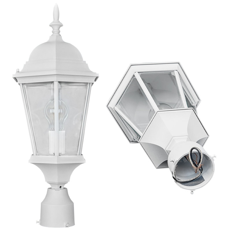 Lampadaire d'extérieur et lumière avec verre transparent traditionnel, Blanc, H 101,63 po x l 9,38 po x P 8,13 po
