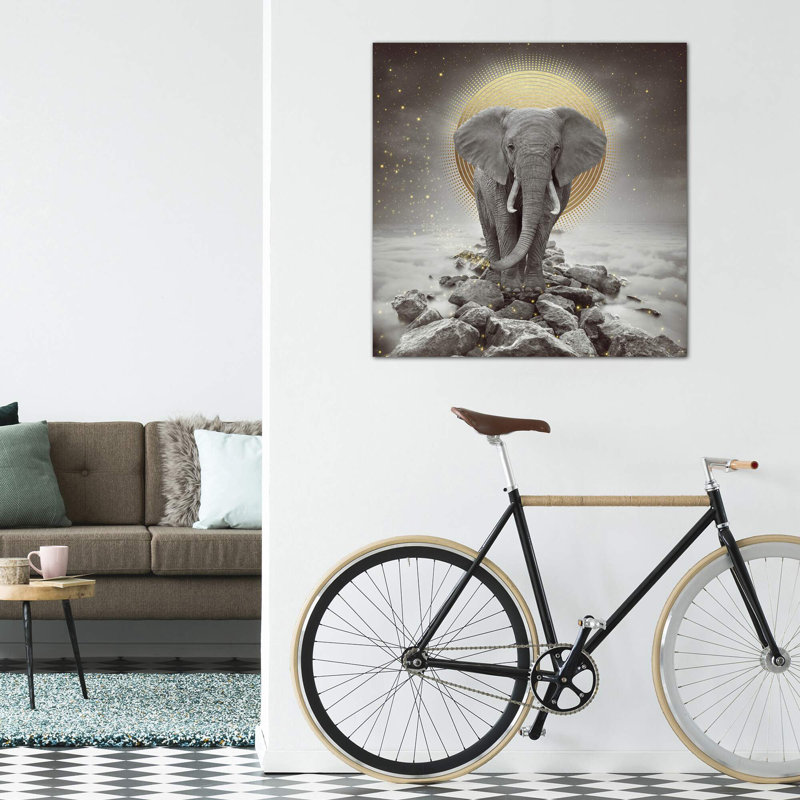 «Elephant - on Rocks Stay Gold» par Soaring Anchor Designs - impression d'art graphique, H 48 po x l 48 po x 1,5 po