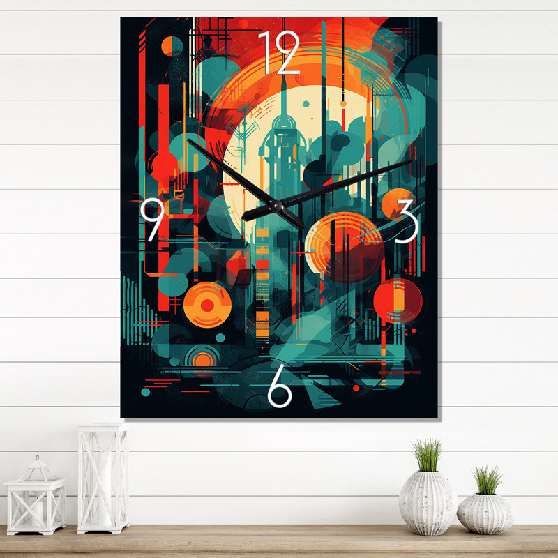 Jaipal - Horloge murale abstraite Mid-Century, H 32 po x l 16 po x P 1 po