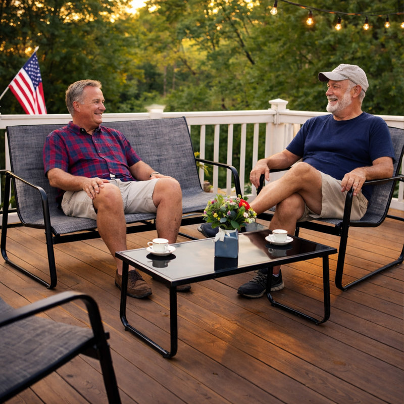 Kozyard Sofia 4-Piece Outdoor Patio Furniture Set, Textilene Conversation Set with Metal Frame, Loveseat, 2 Chairs & Table, All-Weather Seating for Porch, Balcony, Backyard, Gray