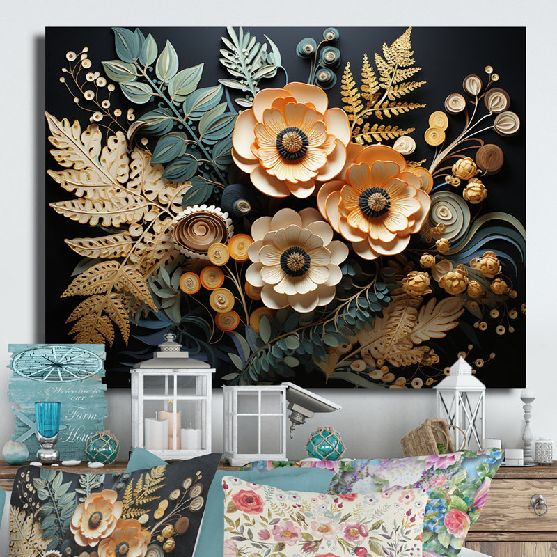 Ferns Copper Elegance III - impression sur métal, H 16 po x l 32 po x P 1 po