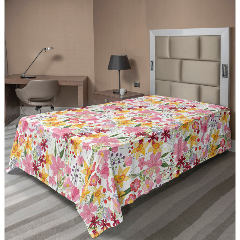 Ambesonne Top Flat Sheet Curving Art, Multicolor Floral 2, Twin XL Flat Sheet