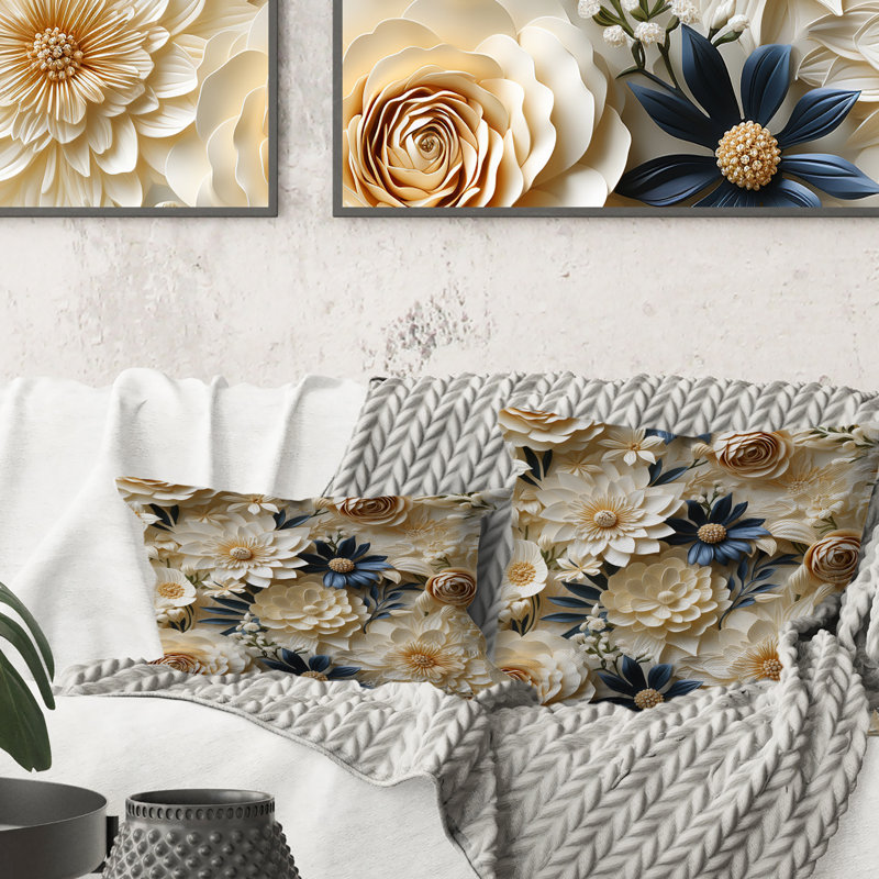 Coussin décoratif en polyester floral, H 18 po x l 18 po