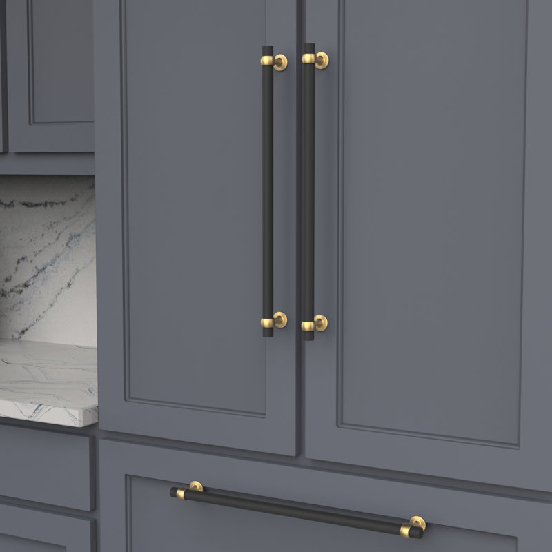 Ostia Collection Pull, 18", Matte Black/Brushed Golden Brass