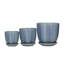 Ensemble de 3 pots à fleurs en porcelaine bleue pour l'intérieur et l'extérieur avec soucoupe attachée -1858333137