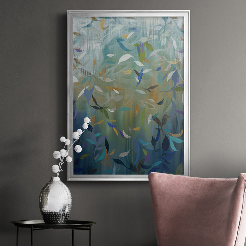 «Falling Leaves», reproduction encadrée de qualité supérieure - prête à être accrochée, Argent