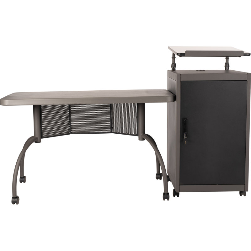 Charcoal Slate and Black Metal Workstation Desk with Lectern